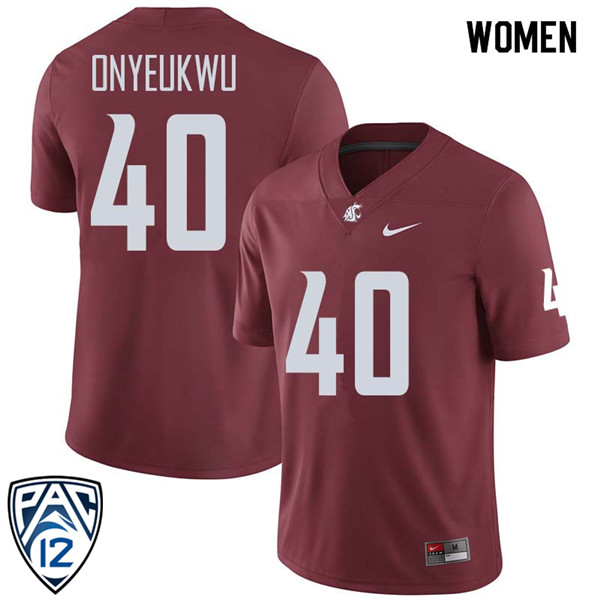 Women #40 Chima Onyeukwu Washington State Cougars College Football Jerseys Sale-Crimson